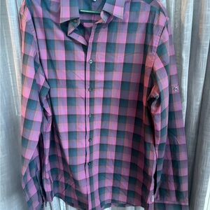 Men's Plaid Shirt L Pink plaid long sleeve cam newton cotton casual weekend